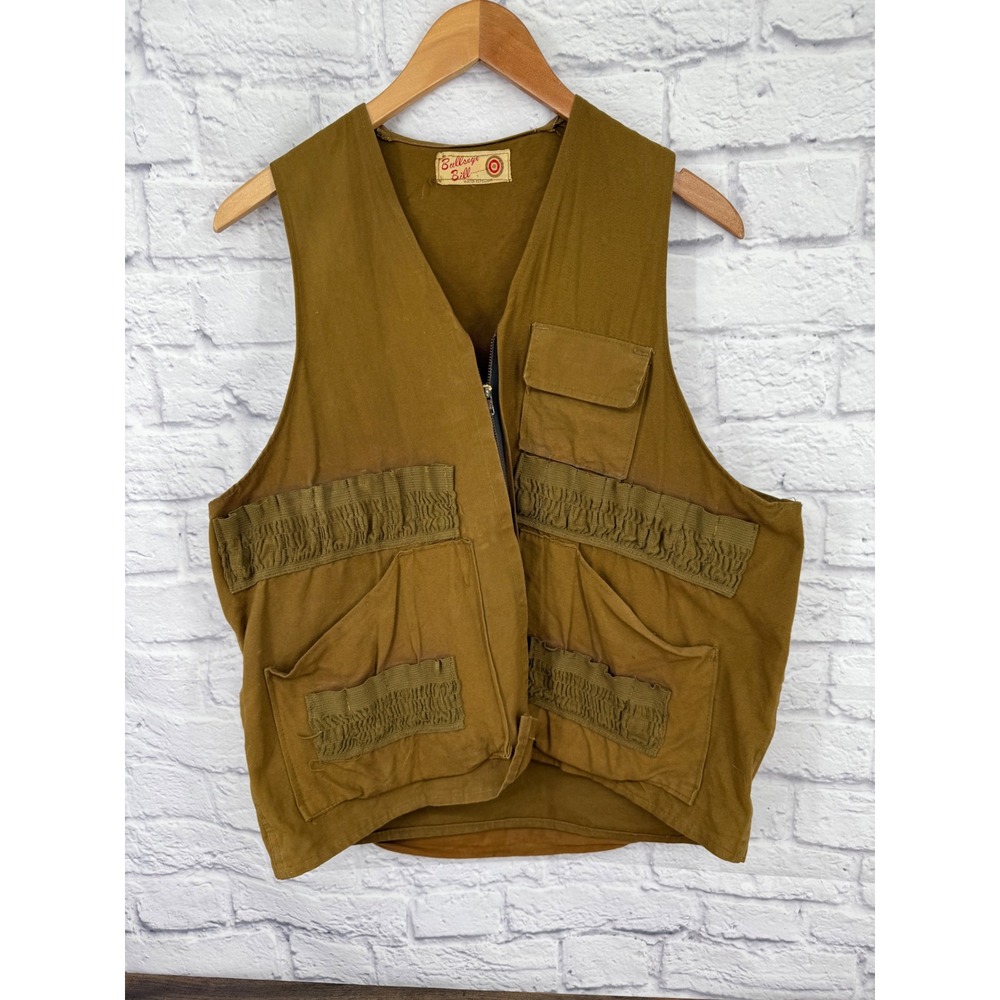 Vintage Bullseye Bill Mens Water Repellent Hunting Fishing Vest Tan‎ Pockets L